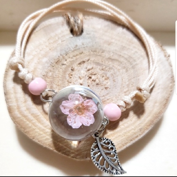 Jewelry - Cherry Blossom Real Flower Charm Bracelet NEW